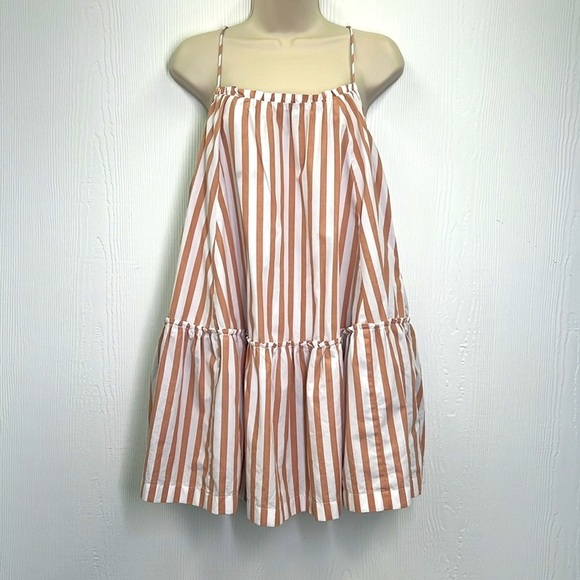 Abercrombie & Fitch - Stripe Ruffle Lined Spaghetti Strap Trapeze Mini Dress LG - Picture 2 of 12